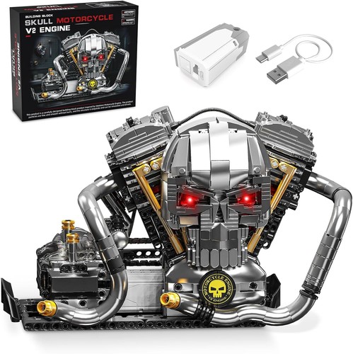 Twin motorcycle skull engine - v-twin,